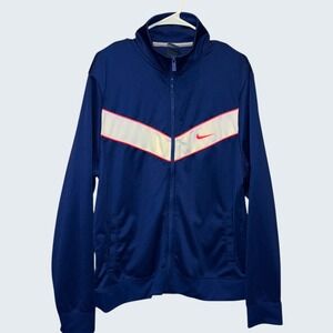 Nike Womens Track Jacket XL Blue White Chevron Full Zip Swoosh Logo